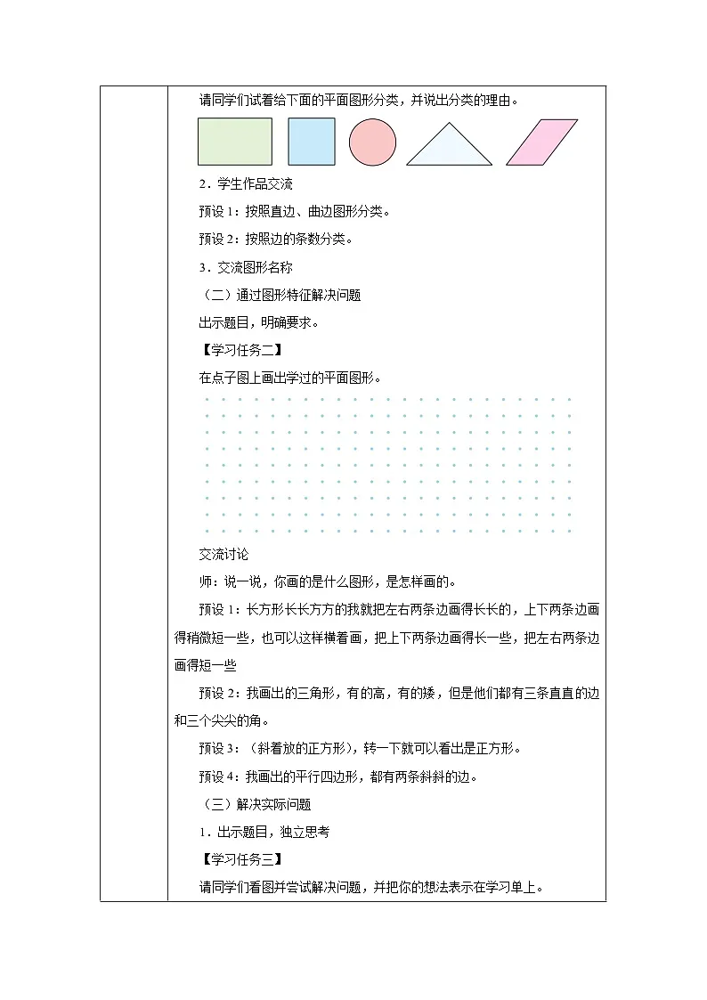 《认识平面图形-整理和复习》教学设计-2024-2025学年一年级下册数学人教版第2页