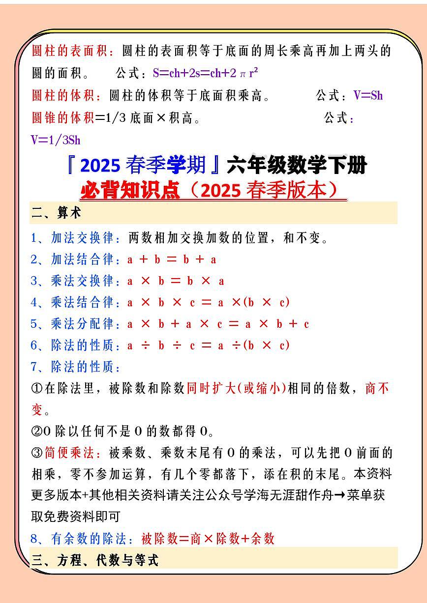 2025春新版六年级数学下册必背知识点第2页