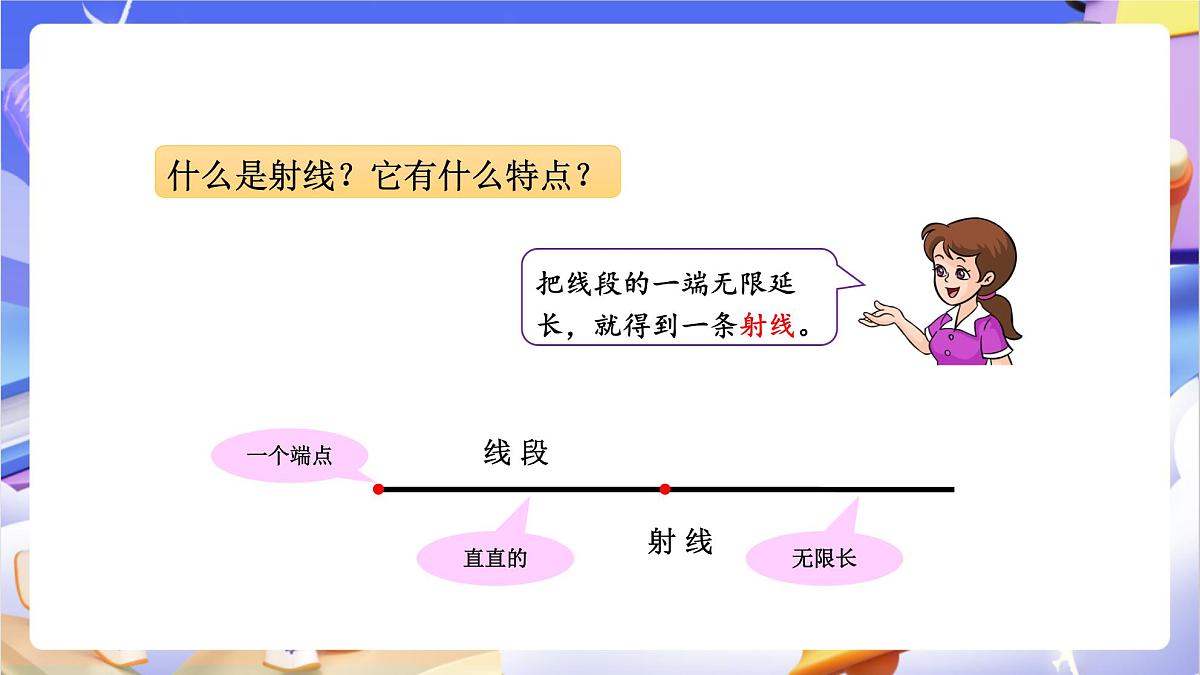 青岛版（2024）数学四年级上册 2.1 《 直线、射线和线段和角》课件第6页