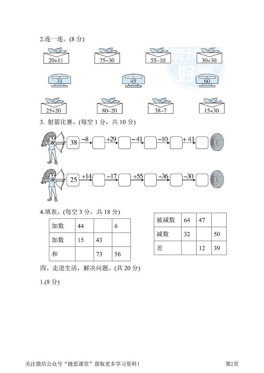 一年级下册数学北师大版周测培优卷7  加与减(二)的计算能力检测卷（含答案）第2页