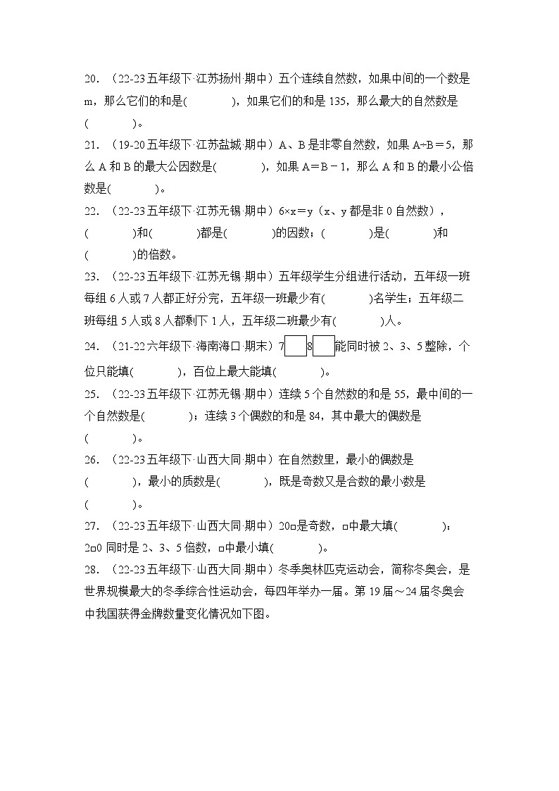 苏教版五年级数学下册典型例题期中题型专练01：严选·填空40题(原卷版+解析)第3页