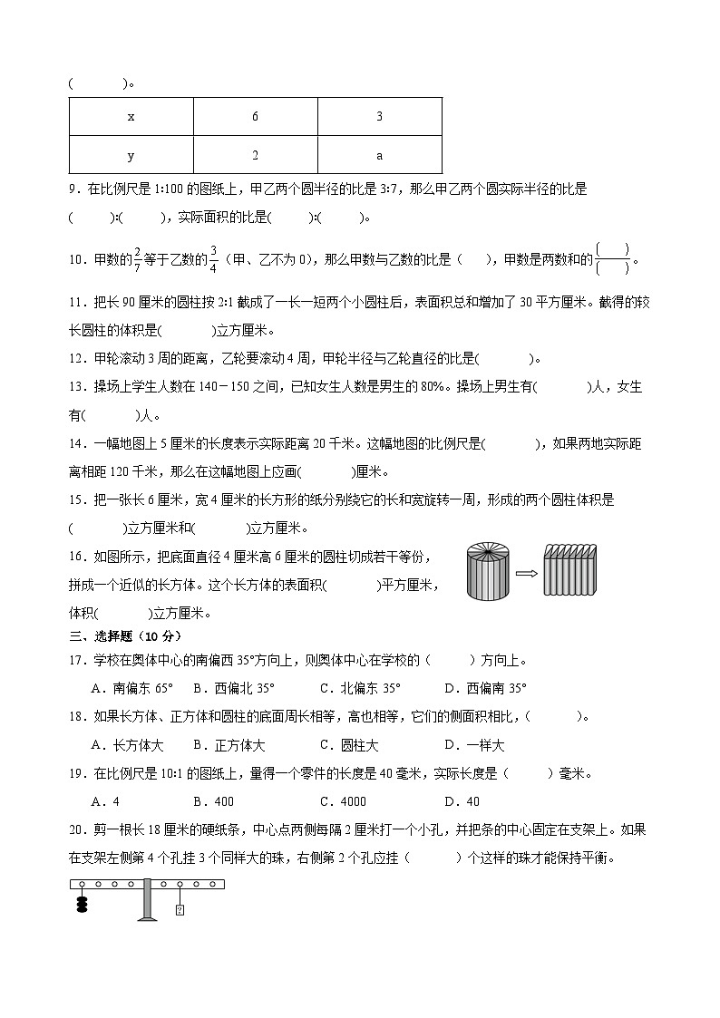 连云港市部分校2024-2025学年六年级第二学期期中数学试题一（有答案）第2页