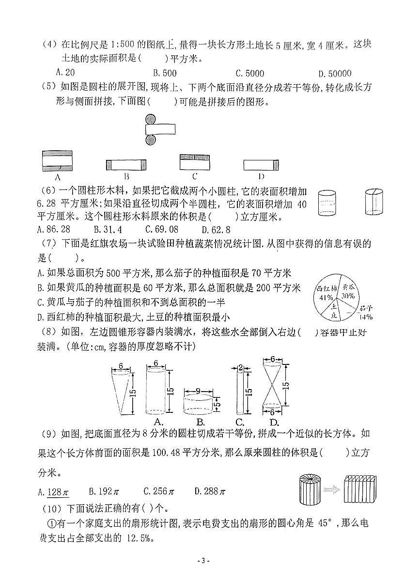 江苏省南京市江宁区中心小学2023-2024学年六年级下学期数学期中考试卷（pdf版，无答案）第3页