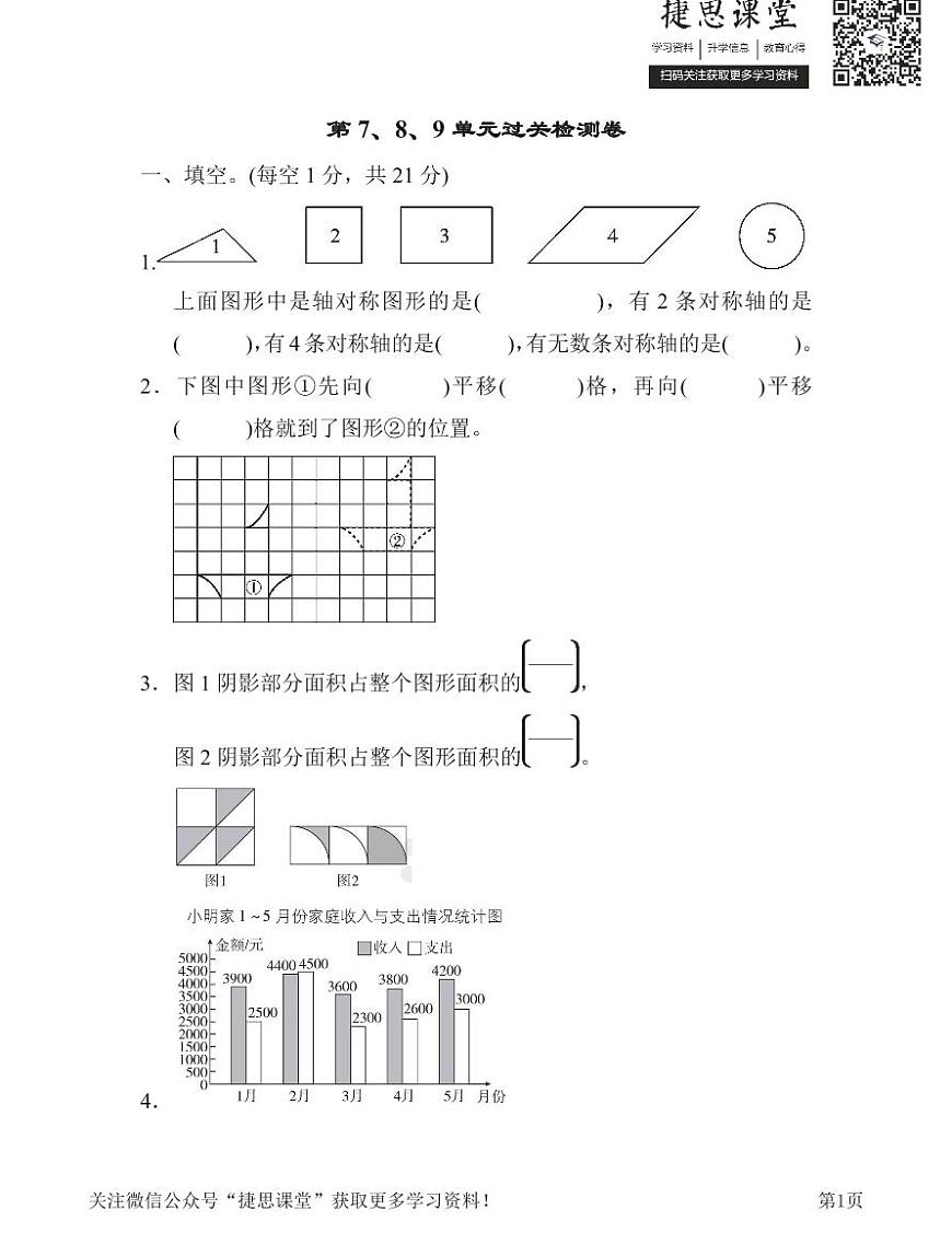 四年级下册数学人教版第7、8、9单元过关检测卷（含答案）第1页