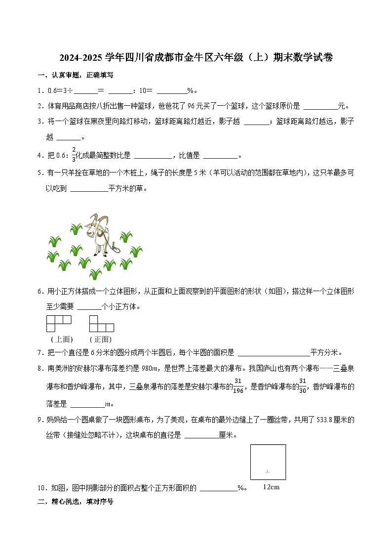 2024-2025学年四川省成都市金牛区六年级（上）期末数学试卷第1页