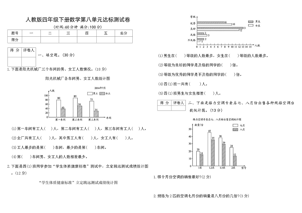 人教版四年级下册数学第八单元达标测试卷（含答案）第1页