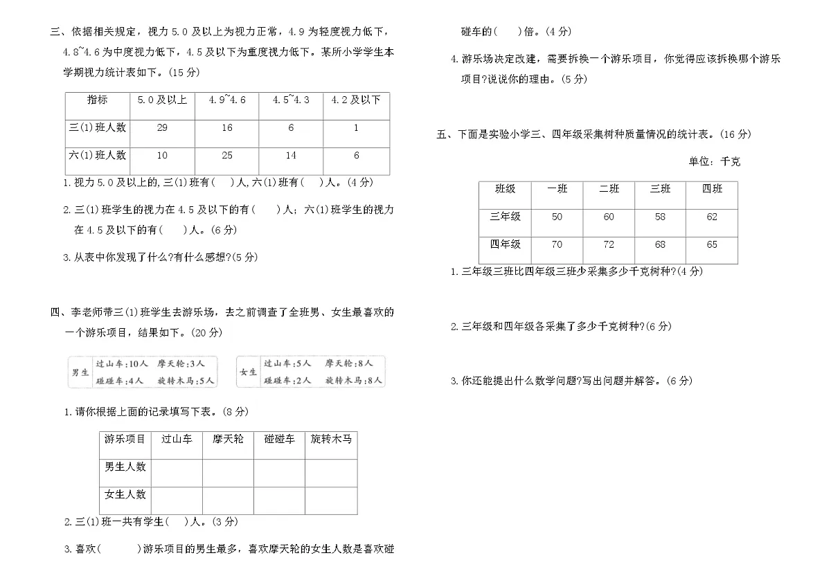 人教版三年级数学下册第3单元综合素养评价卷（含答案）第2页