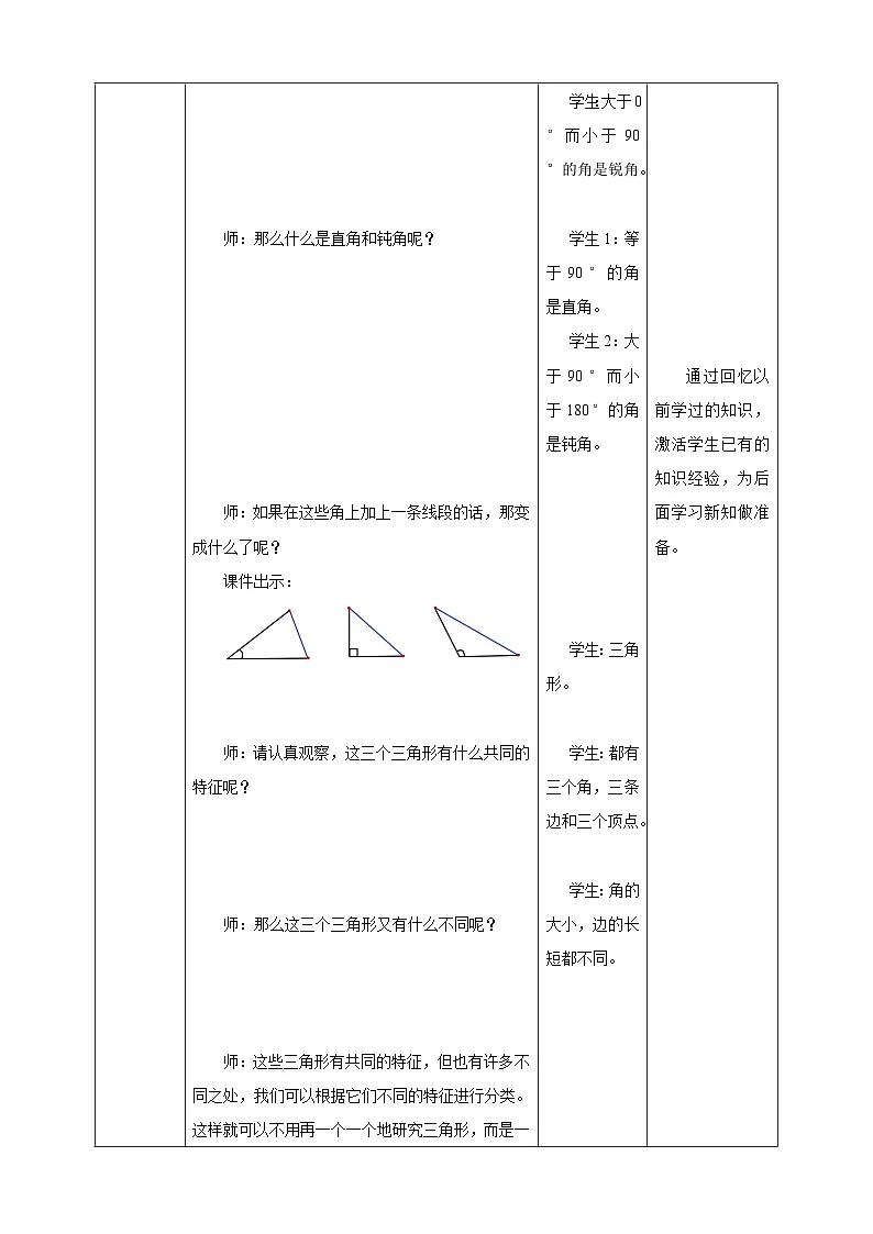 人教版四下5.4《三角形的分类（1）》（教案）第2页