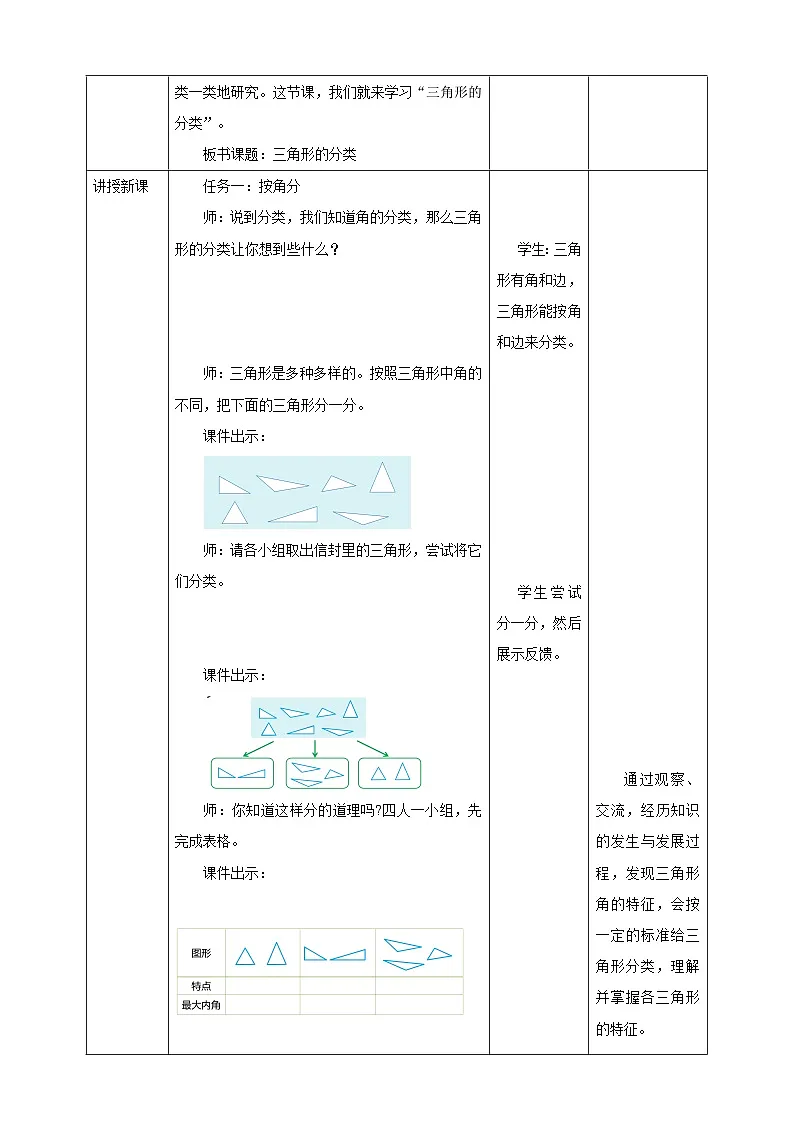 人教版四下5.4《三角形的分类（1）》（教案）第3页
