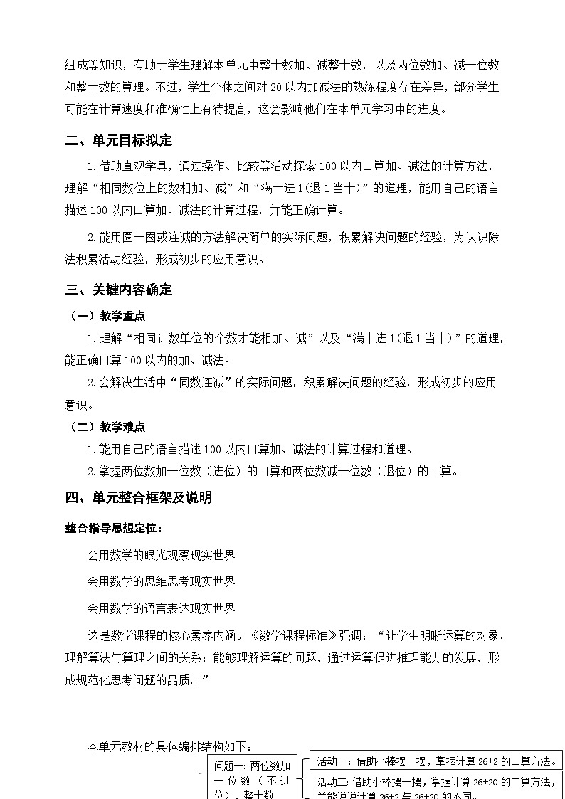 人教版新版一下《100以内的口算加、减法》单元整体设计第2页