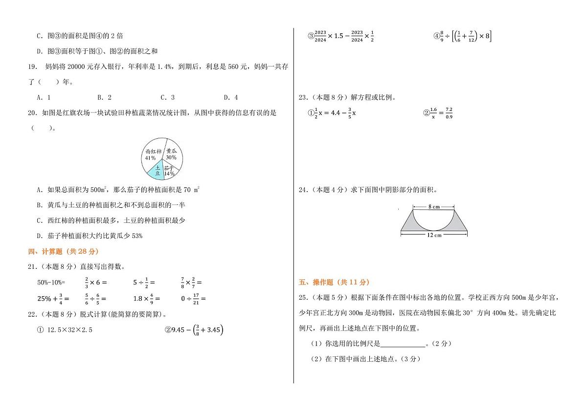 小升初复习提升卷（试题含答案）-2024-2025学年六年级下册5月数学人教版第2页