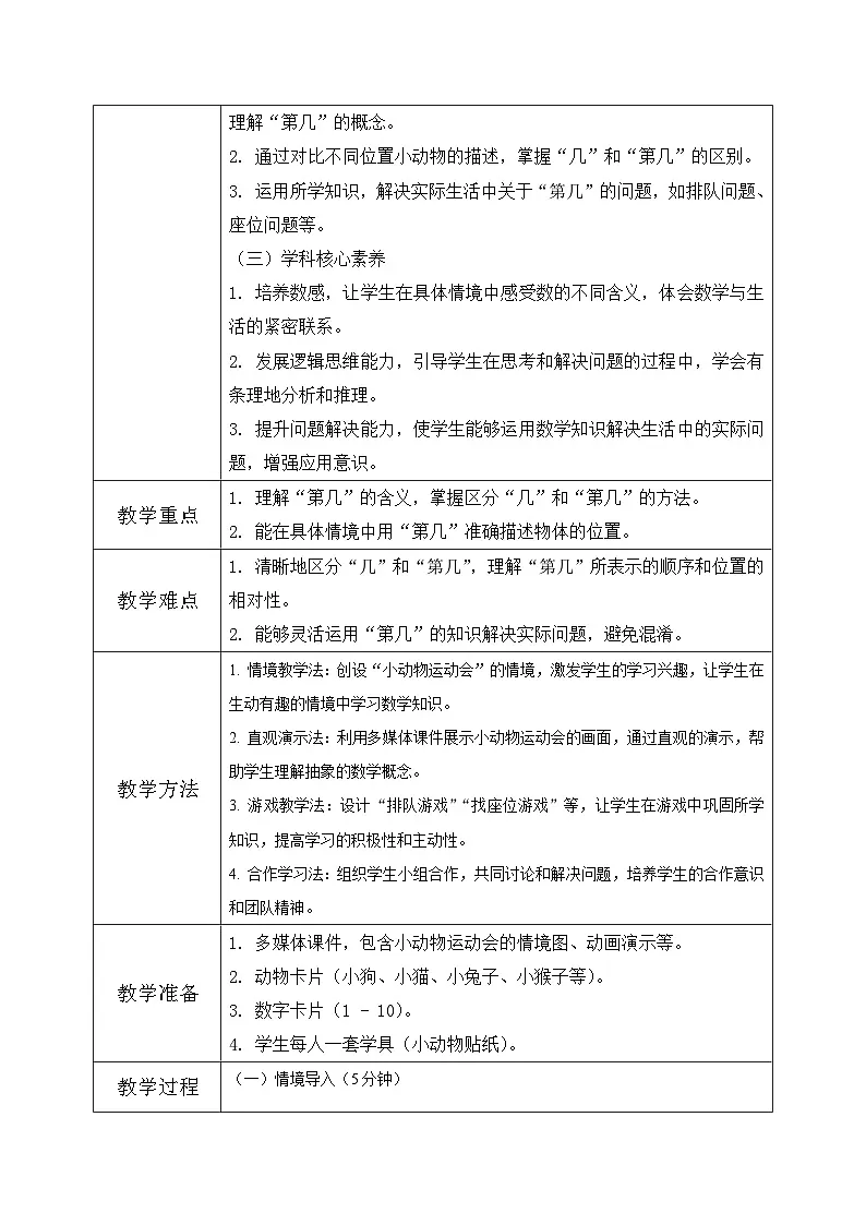 西南大版一年级下册数学第一单元（第几）1《小动物运动会》教案第2页