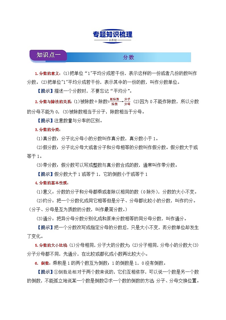 2025学年小升初数学复习讲义(通用版)专题02《分数和百分数的认识》（学生版）(1)第2页