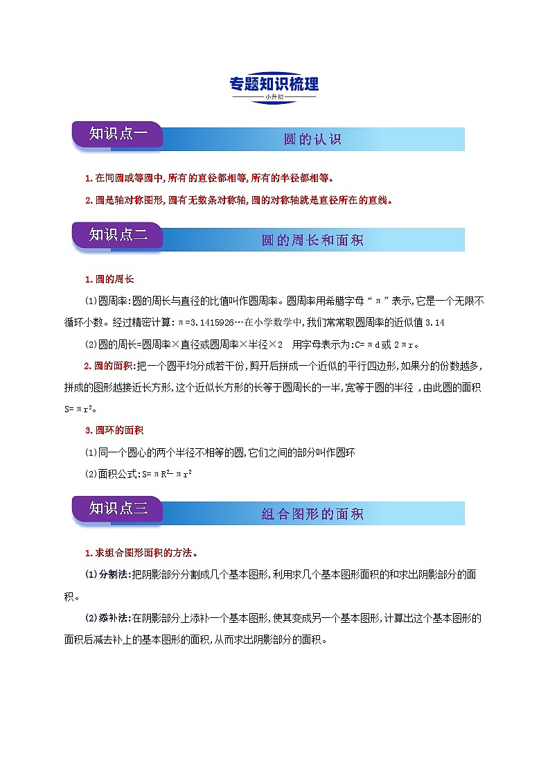 2025学年小升初数学复习讲义(通用版)专题13《圆的周长和面积》（学生版）(1)第2页
