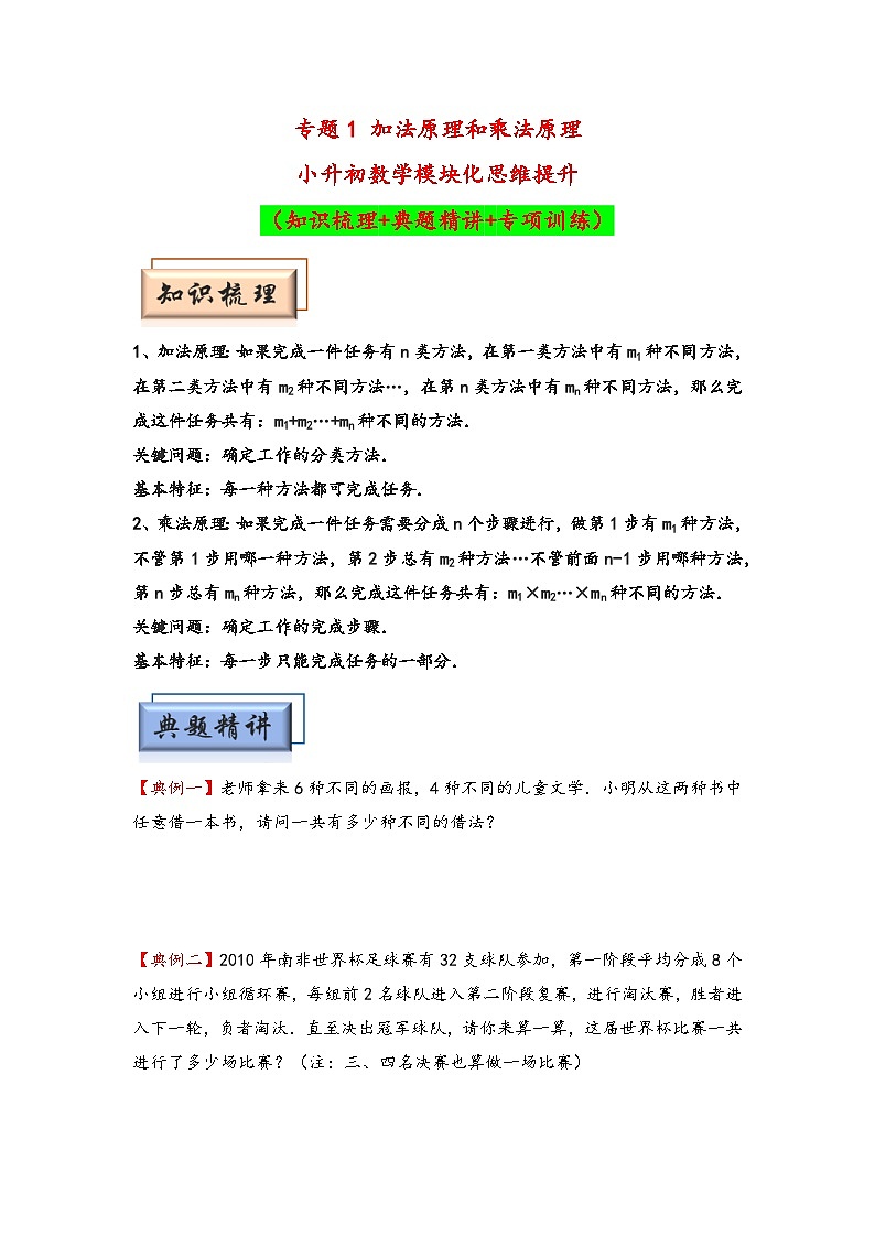 （计数问题专项讲义）专题1 加法原理和乘法原理-小升初数学模块化思维提升（学生版）（通用版）第1页
