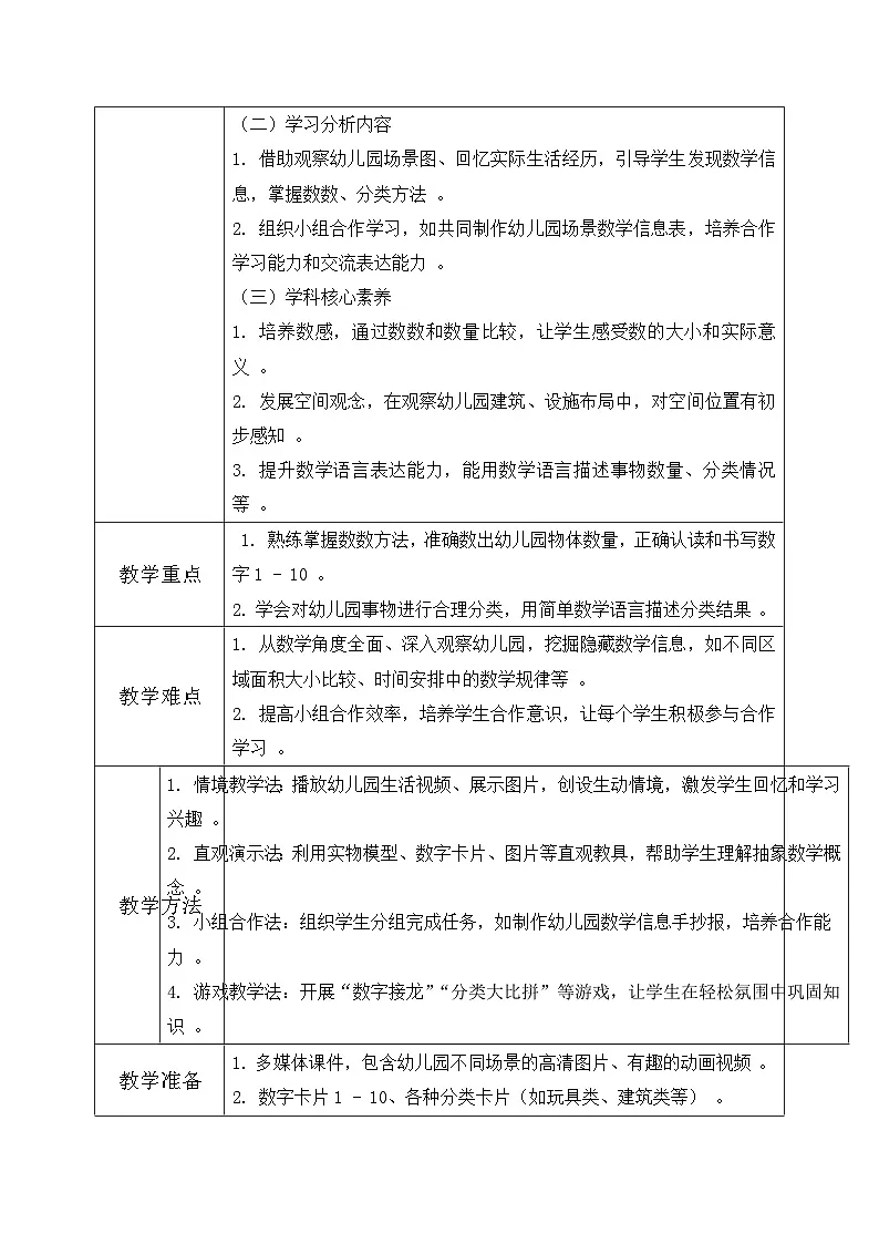 西南大版一年级下册 数学《综合实践》1.《活动一：介绍我的幼儿园》教学设计第2页