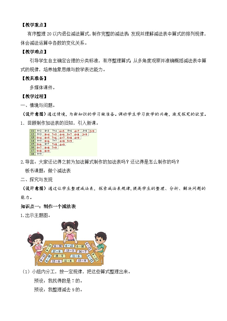 【备课无忧】北师大版数学一年级下册-3.7 做个减法表（教学设计）第2页