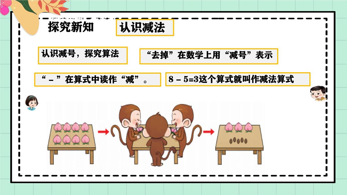 西师大版一年级上册数学第二单元（认识减法）1《还剩多少个桃子？》课件pptx第6页
