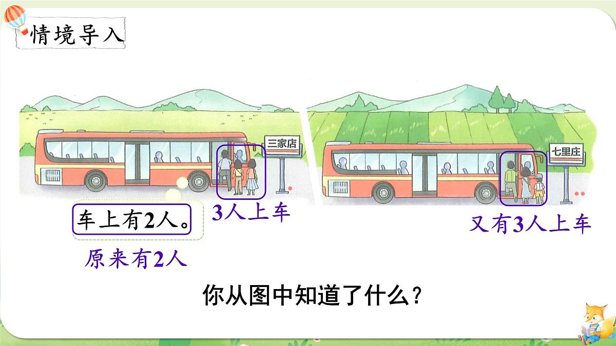 2024年北师大版数学一年级上册第四单元10以内数加与减第6课时乘车（1）课件第2页