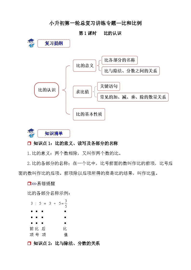 第1课时《比和比例—比的认识》-小升初数学第一轮总复习讲练专题讲义.docx第1页