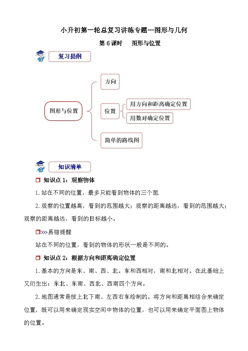 第6课时《图形与几何—图形与位置》-小升初数学第一轮总复习讲练专题讲义.docx第1页