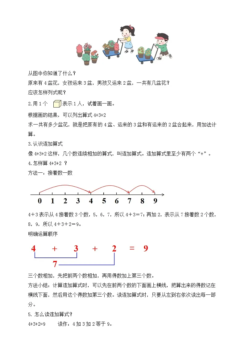 苏教版2024一年级上册数学 《6~9连加连减和加减混合》教学设计第2页