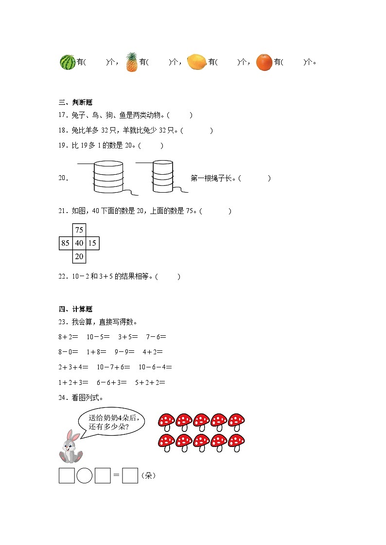 期末素养质量检测卷（五）（含解析）-2024-2025学年一年级上册数学苏教版第3页