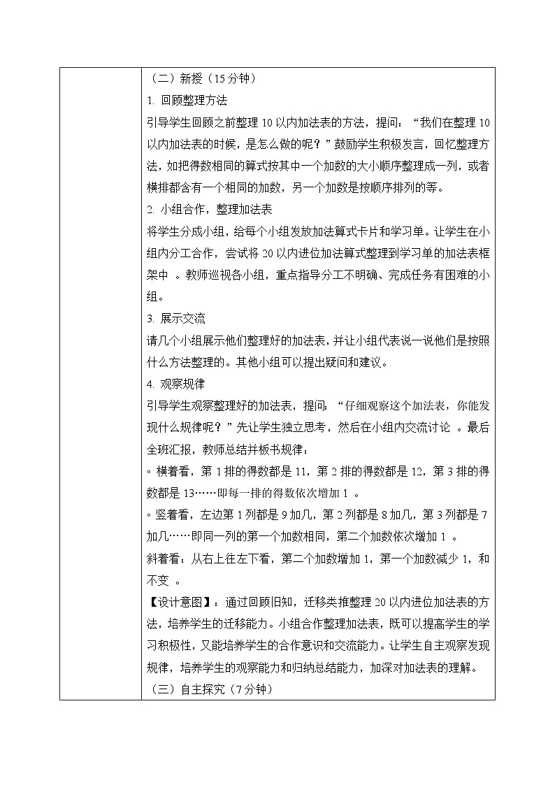 西师大版一年级上册数学第五单元《20以内的进位加法》4《进位加法-加法表》教案第3页