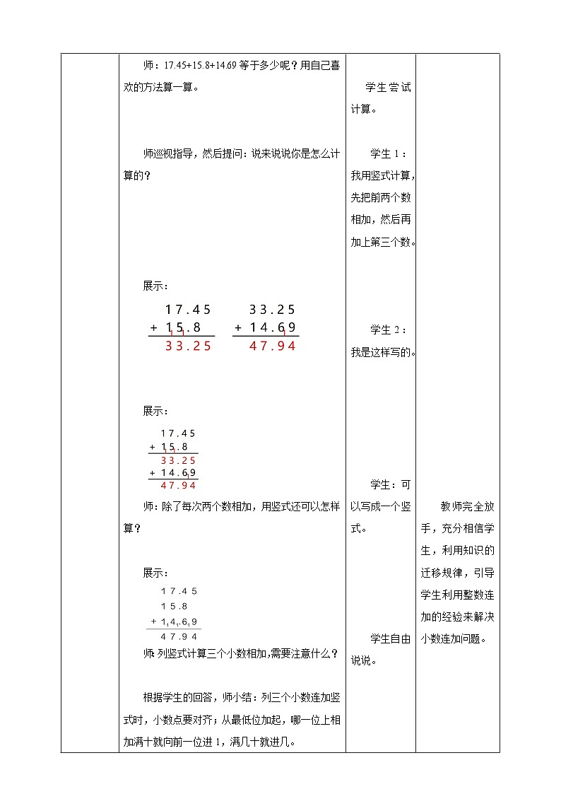人教版四下《6.3 小数加减混合运算》教学设计第3页