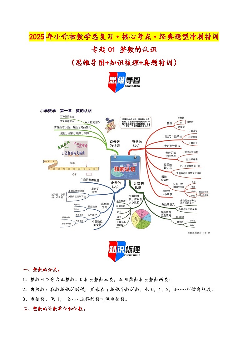 2025年小升初数学核心考点讲练（通用版）专题01整数的认识（教师版）第1页