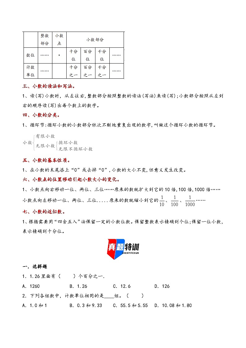 2025年小升初数学核心考点讲练（通用版）专题03小数的认识（学生版）第2页