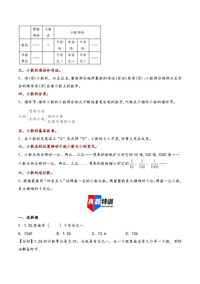2025年小升初数学核心考点讲练（通用版）专题03小数的认识（教师版）第2页
