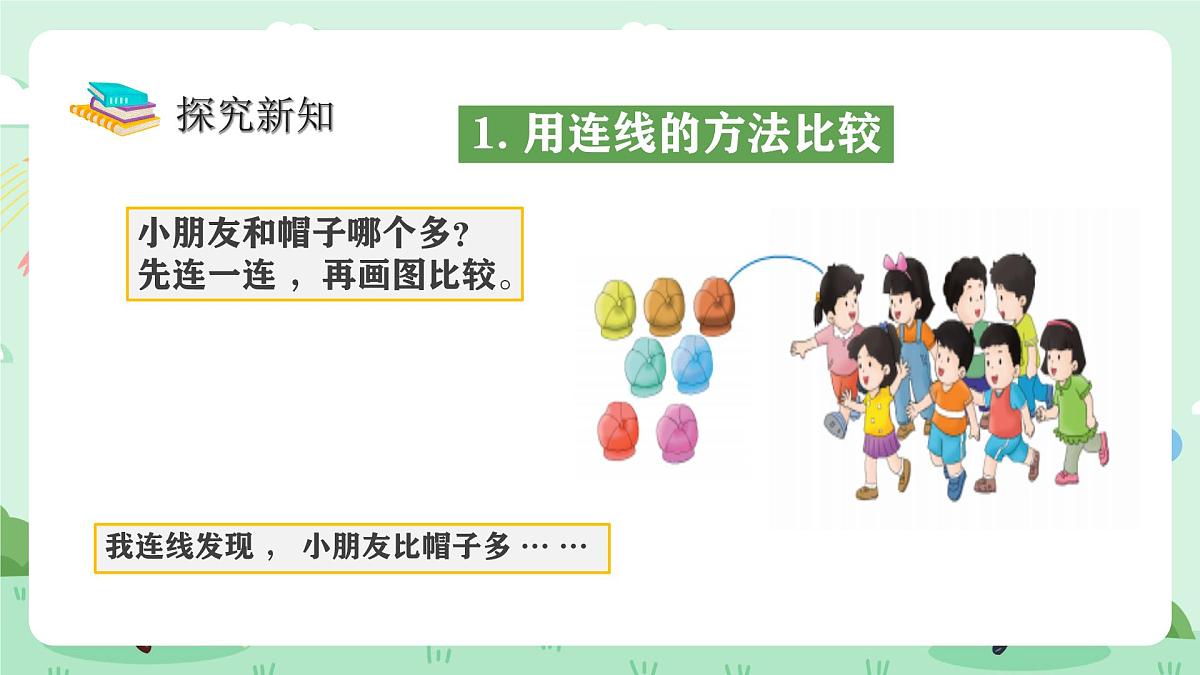 冀教版一年级上册数学第一单元5《认识1-9-小朋友和帽子哪个多？》课件第5页