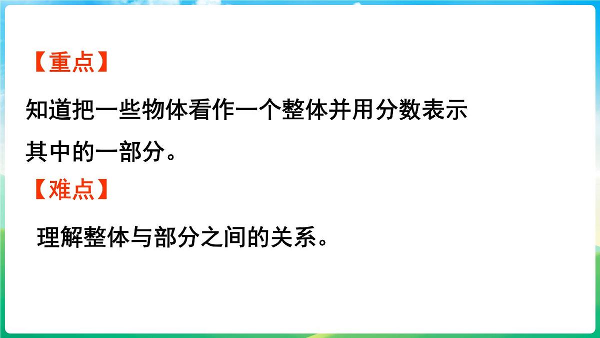 人教版（2024）数学三年级上册 6.3 进一步认识分数 第1课时 认识整体的几分之几（课件）第3页