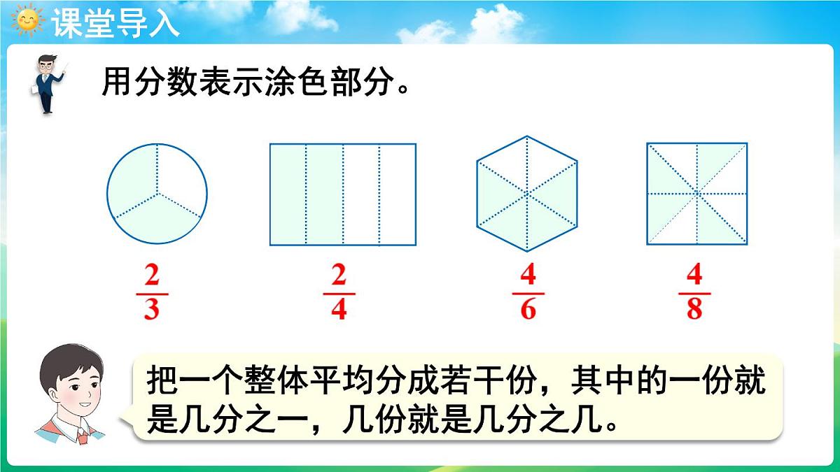 人教版（2024）数学三年级上册 6.3 进一步认识分数 第1课时 认识整体的几分之几（课件）第4页
