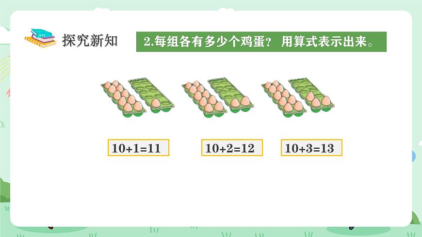 冀教版一年级上册数学第三单元2《10加几和相应的减法-每组各有多少个鸡蛋？》课件第7页
