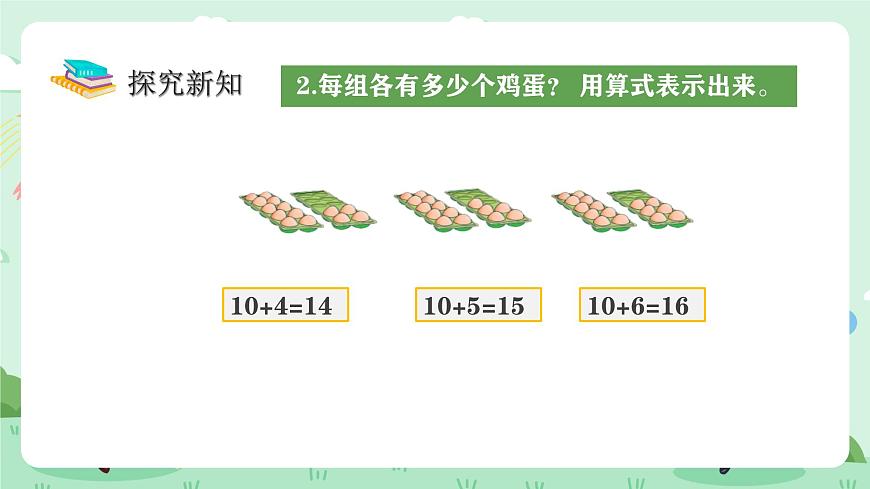 冀教版一年级上册数学第三单元2《10加几和相应的减法-每组各有多少个鸡蛋？》课件第8页