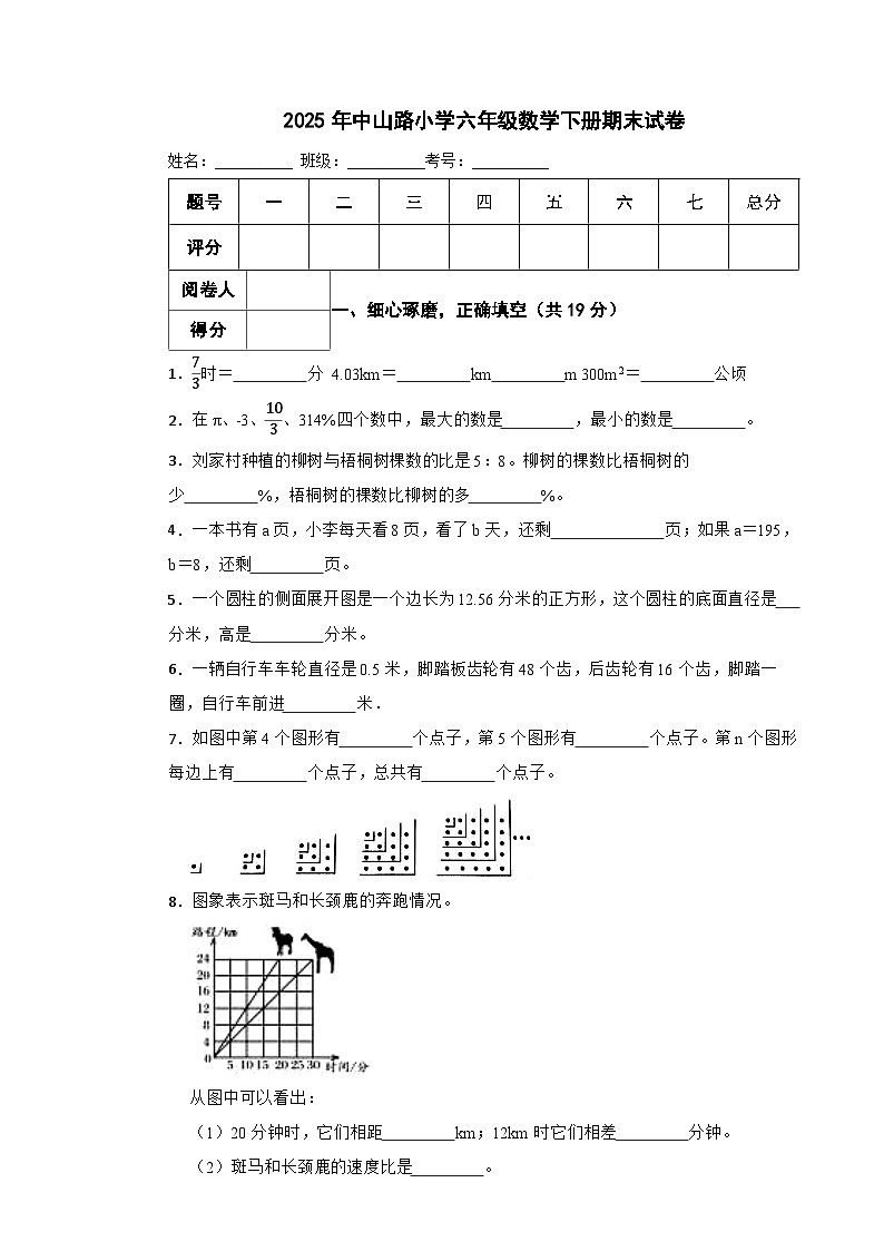 2025年中山路小学六年级数学下册期末试卷十（含答案）第1页
