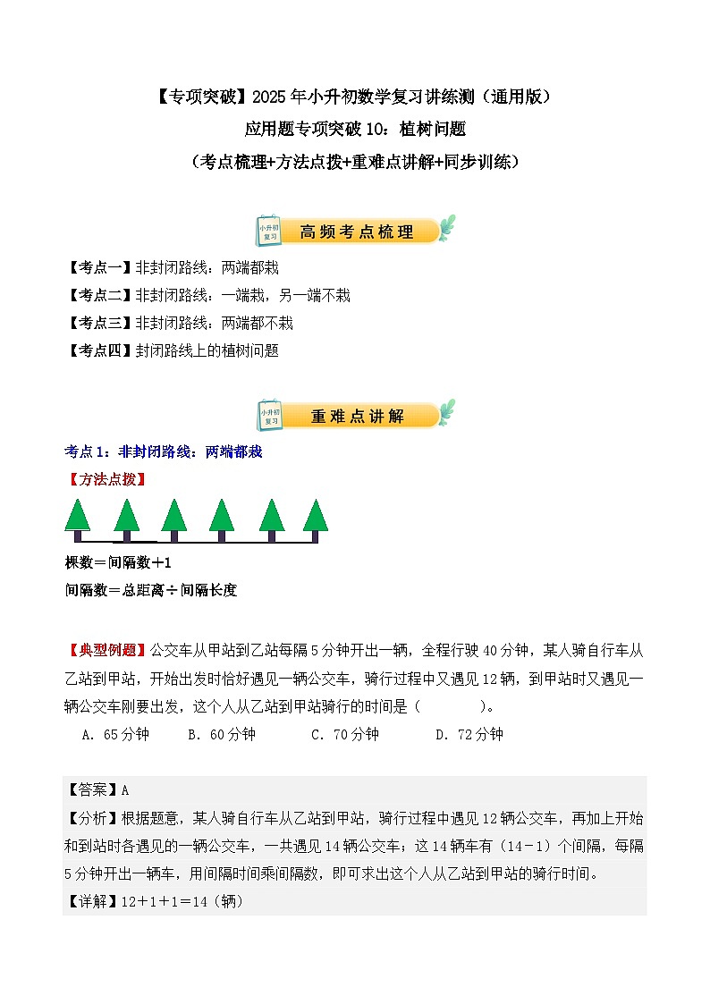 应用题专项突破10：植树问题（解析版）-2025年小升初数学应用题专项突破（通用版）第1页