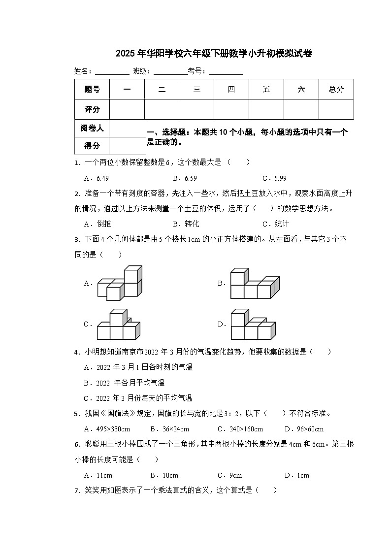 永州市2025年华阳学校六年级下册数学小升初模拟试卷（二）附解析第1页