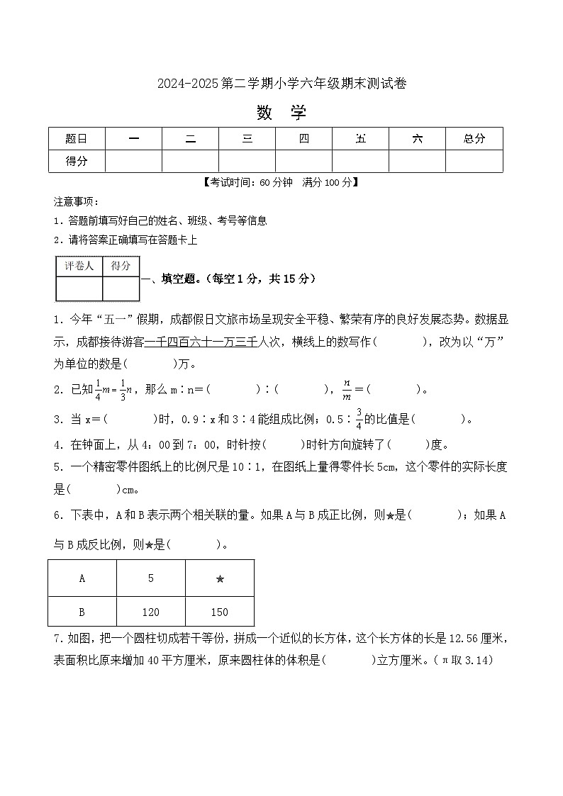 （期末思维提升）六年级下册数学期末易错卷（北师大版）第1页