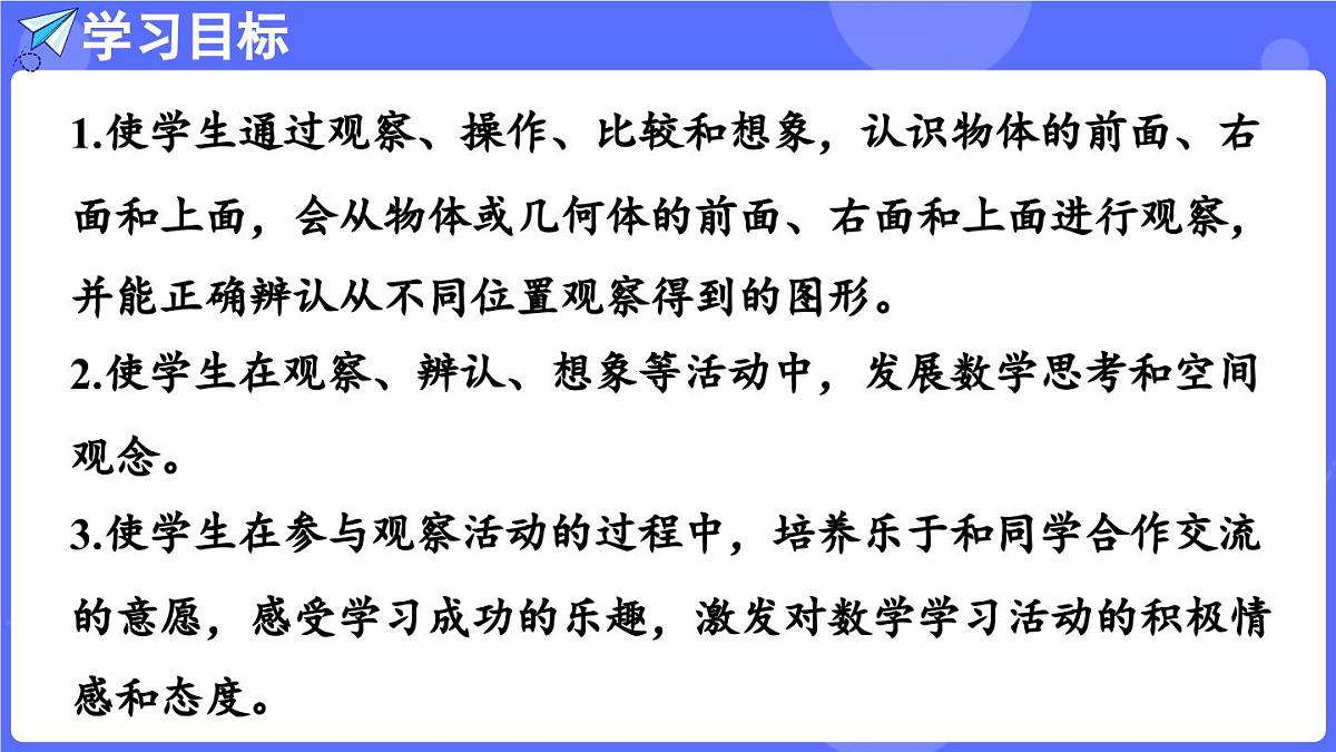 苏教版（2024）数学三年级上册 8.1 从前面、右面、上面观察物体（课件）第2页
