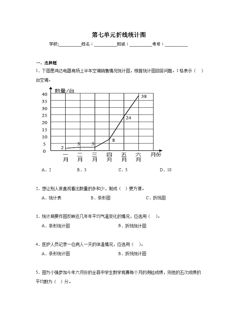 第七单元折线统计图期末复习练  人教版数学五年级下册第1页