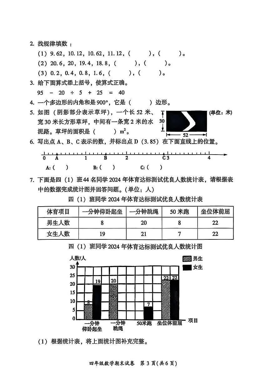 福建省福州市仓山区2024-2025学年第二学期四年级数学期末试卷（含答案）第3页