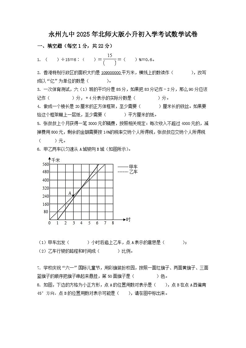 永州九中2025年北师大版小升初入学考试数学试卷（三）（原卷版）第1页