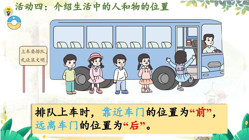 西师2004版数学一年级上册 综合与实践经 活动四  介绍生活中人和物的位置 PPT课件第4页