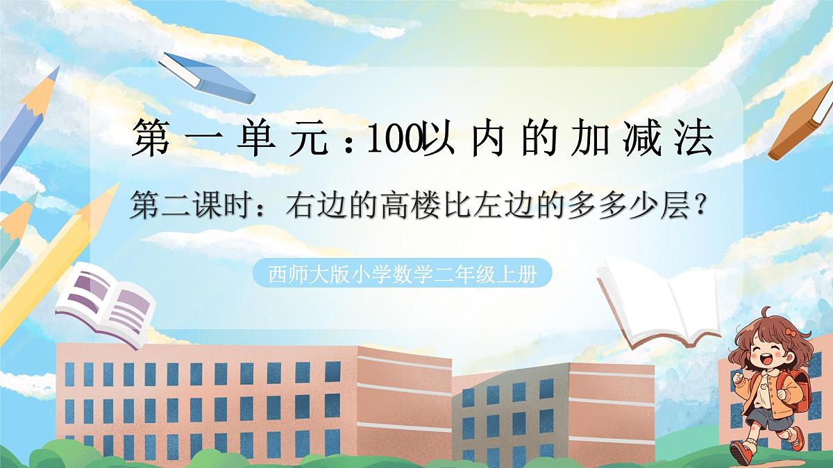 西师版二年级上册数学第一单元（100以内的退位减法）2《右边的高楼比左边的多多少层？》课件第1页