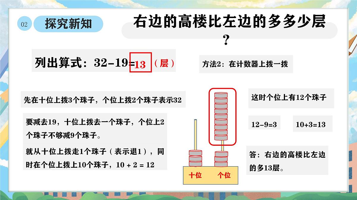 西师版二年级上册数学第一单元（100以内的退位减法）2《右边的高楼比左边的多多少层？》课件第8页