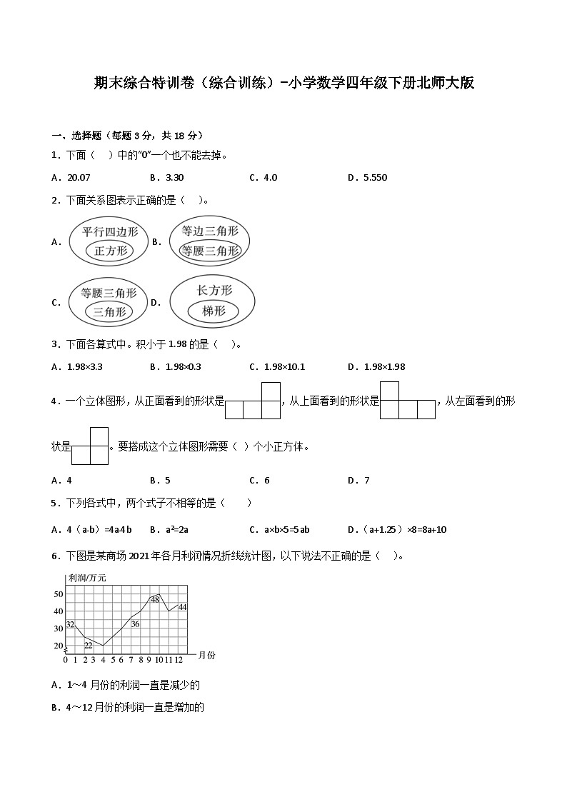期末综合特训卷（综合训练）-小学数学四年级下册北师大版第1页