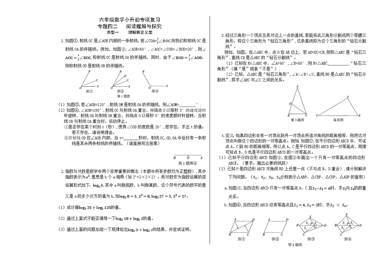 六年级《数学》小升初期末专题训练卷（专题四二 阅读理解与探究）【A3排版】第1页